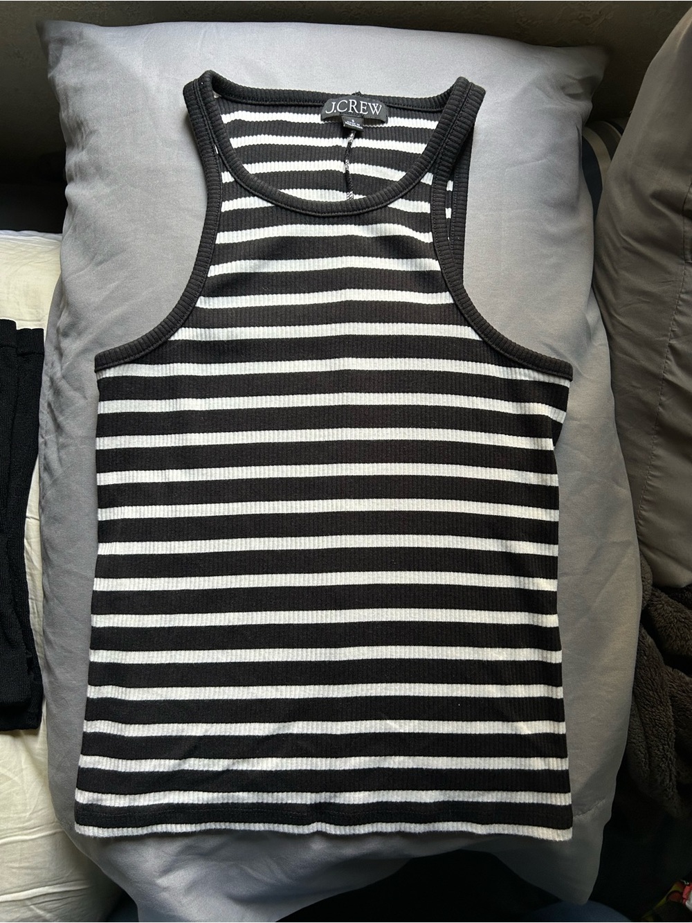 J. Crew Black and White Striped Ribbed Tank